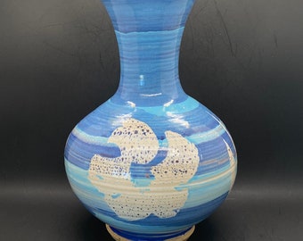 Beautiful Blue and White, Signed Pacific Stoneware, Signed by Bennett Welsch, Gorgeous Colors and Elegant Size, 9.3, Collectible Pottery