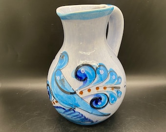 Vintage Mexican Folk Art Tonala Blue Bird Pitcher - Signed by the Artisan AJM - Bird Vase - Blue Bird