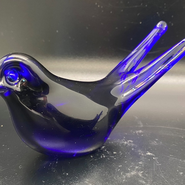 Vintage Bergdale Hand Blown Cobalt Blue Swallow, Blue Bird, Bird Collectible, Glass Bird, Blown Glass