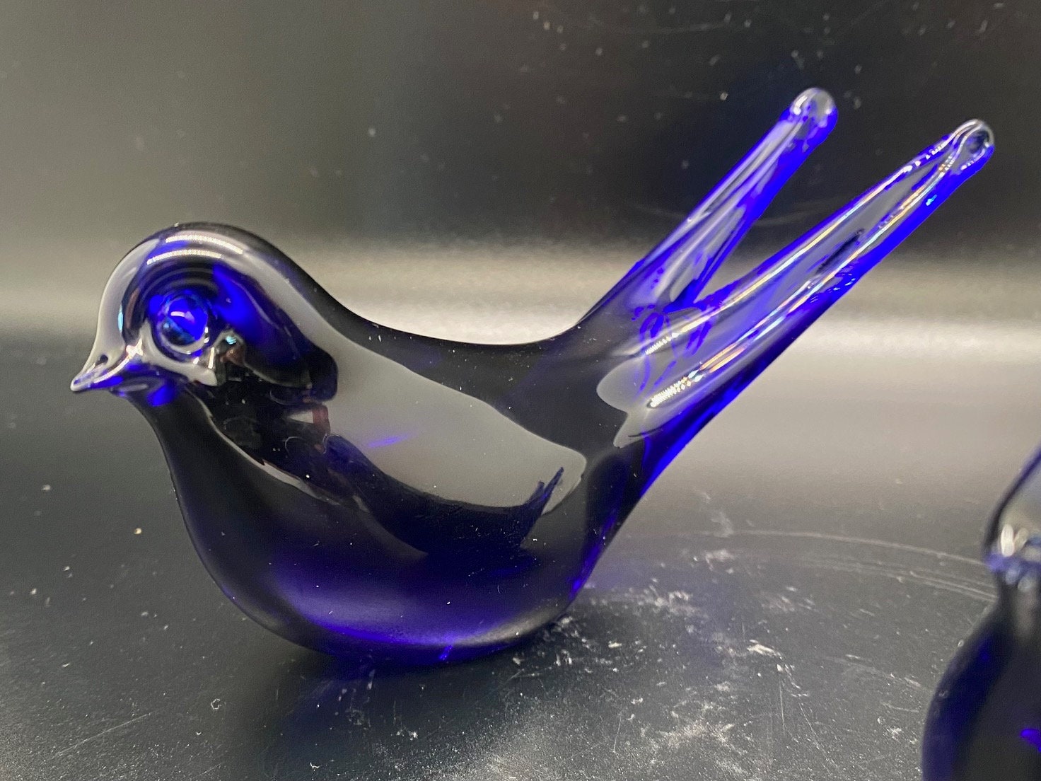 Vintage Bergdale Hand Blown Cobalt Blue Swallow, Blue Bird, Bird