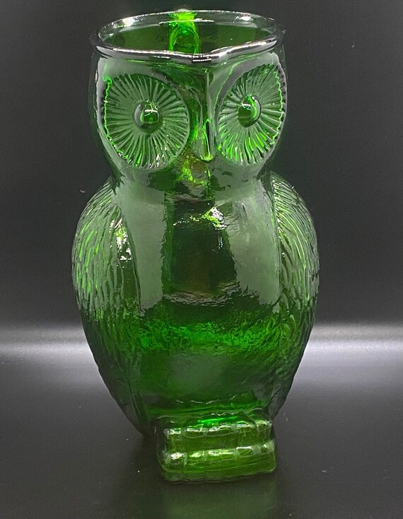 Vintage Beautiful Green Glass Owl Pitcher With Attached Etsy