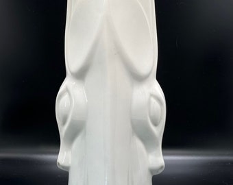 Vintage Rare White Maddux of CA, Antelope Vase, Mid Century Lines, Brand stamped base and numbered, TALL 12"