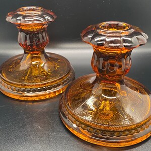 Collectible Sandwich Glass Amberina Candle Sticks, Floral Base , Candle Collectible, Set of Amber Glassware, Kitchen Decor, Thanksgiving