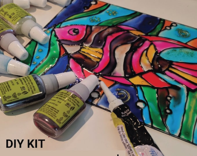 DIY Stained Glass Paint Kit With 10 Colors, Black Outliner Nozzles for