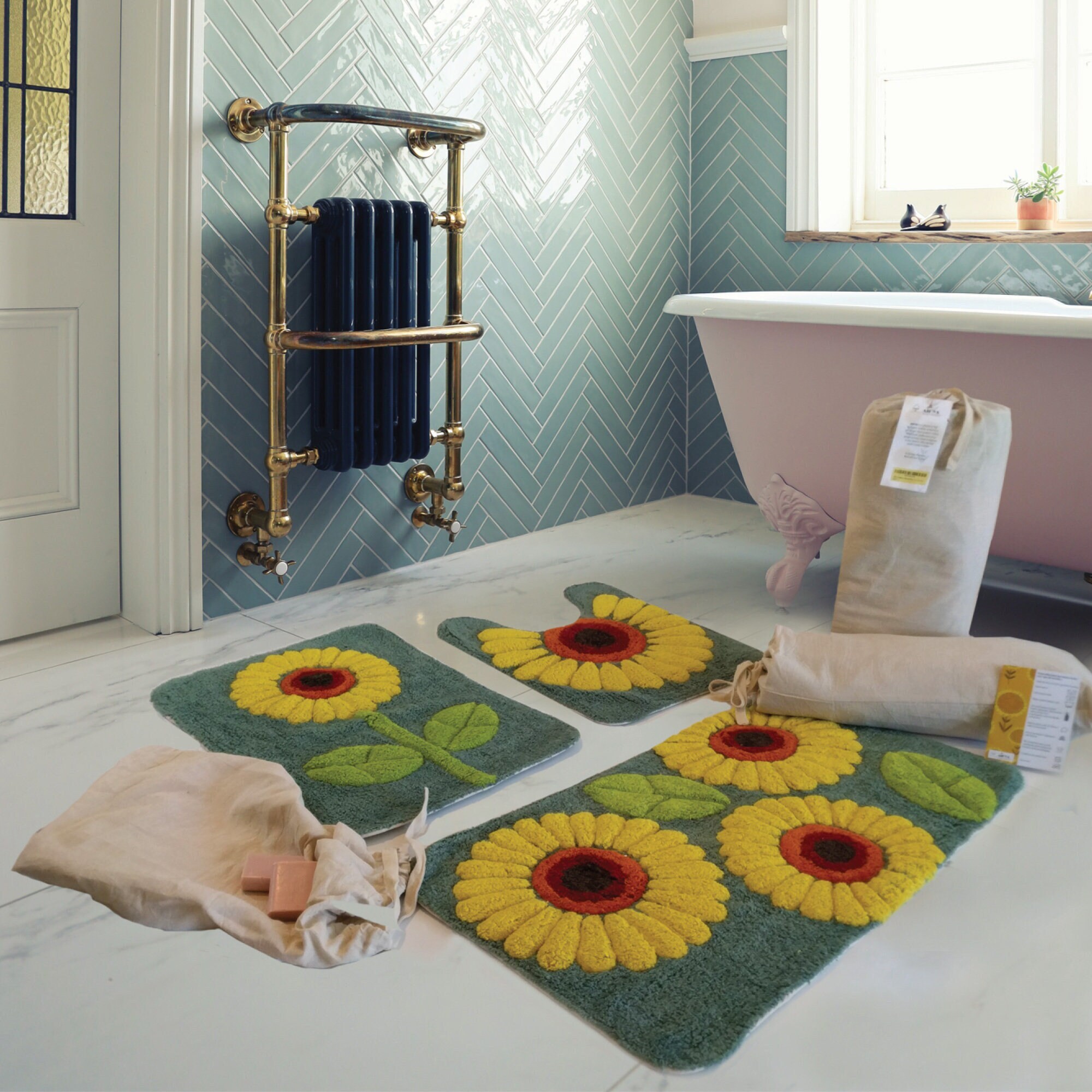 Easter Eggs And Daisies In The Grass 3 Piece Bathroom Rugs Set Bath Rug