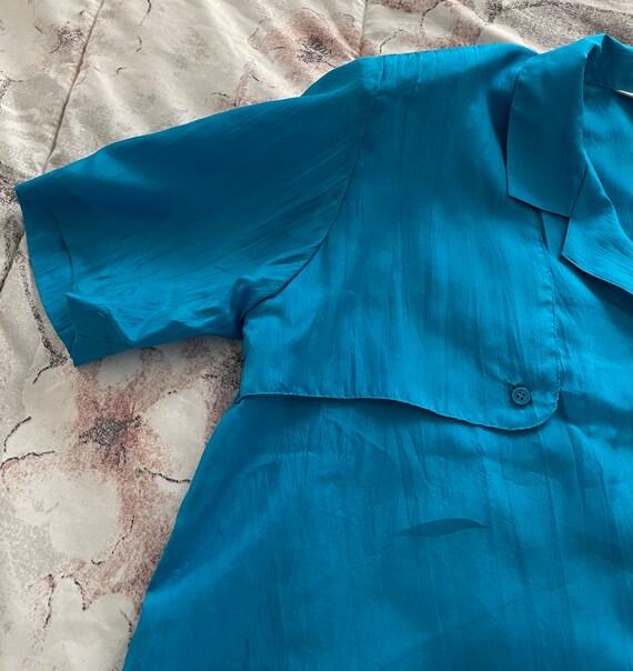 Vintage Queenie 100% pure silk baby blue blouse, … - image 6
