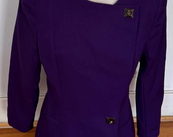 State of Claude Montana vintage deep purple lined blazer with clasp closure, size 4 Made in Italy