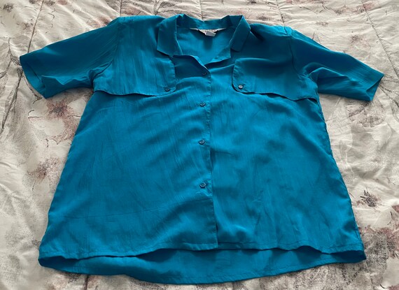 Vintage Queenie 100% pure silk baby blue blouse, … - image 7