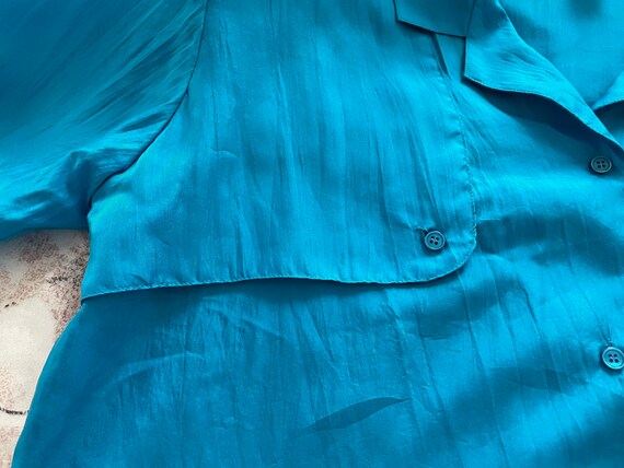 Vintage Queenie 100% pure silk baby blue blouse, … - image 8