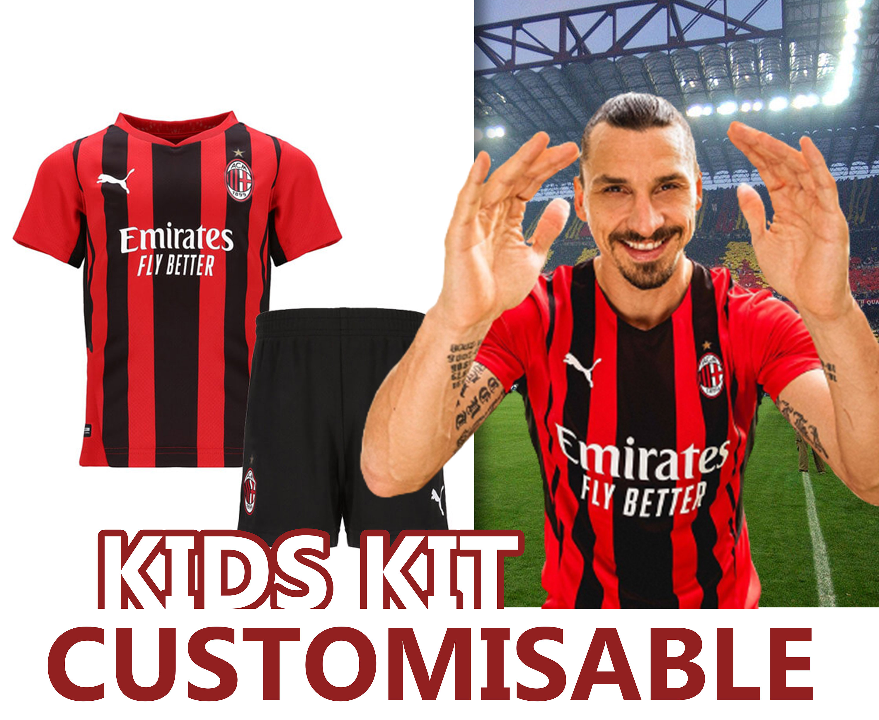 AC Milan Kids kit Home Soccer Jersey 2021/2022 Ibrahimovic Etsy