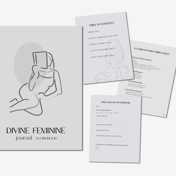 göttliches feminines Arbeitsbuch, göttliches feminines Journal, göttliches feminines druckbares Arbeitsblatt, minimales Journal