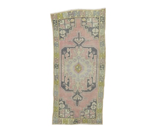 Wool Turkish Rug, 3.8 x 8.3ft, 117x256cm, Geometric Turkish Rug, Oriental Turkish Rug, Gift Turkish Rug, Vintage Rug, Faded Rug, Salon Rug