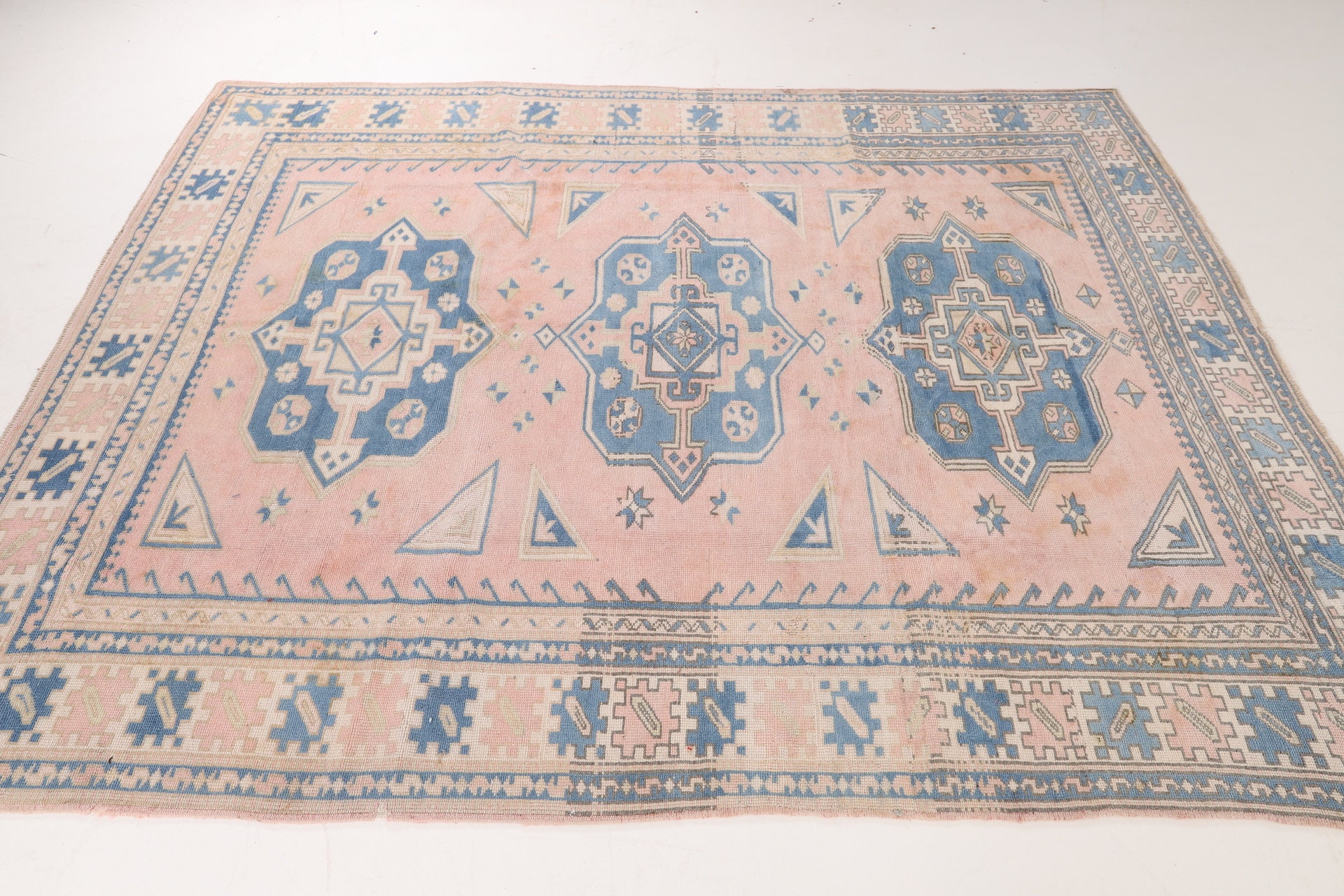 Tapis Turc, Tapis Délavé, 6, 9 X 9, 1 Pi, Oushak, Vintage Anatolien, en Laine Turque, de Décoration 