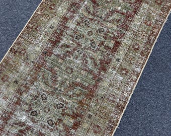 1920年代のアンティークラグ 3 x 13フィートのダークテラコッタラグ