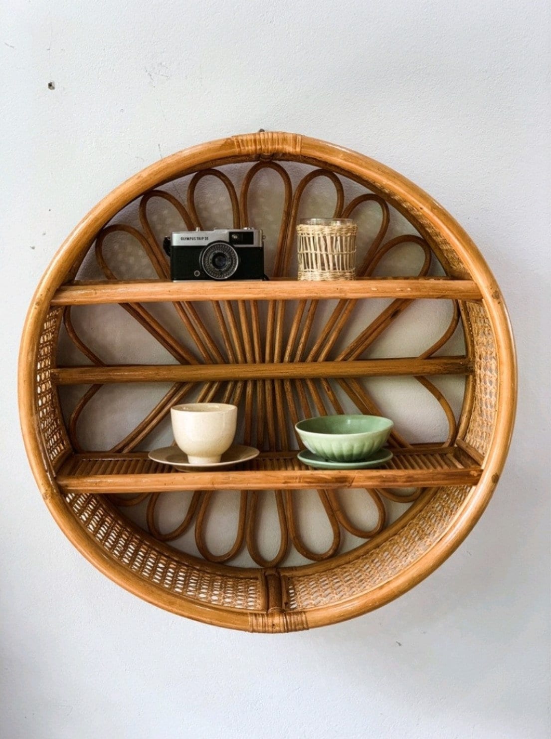 Rattan cane bookshelf Wall hanging Storage woven shelf in Etsy