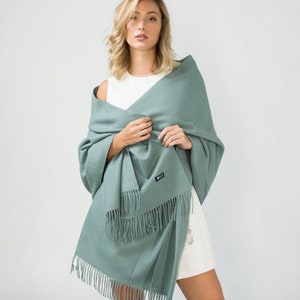 Australian Merino Lambswool Wrap Shawl Women Warm Blanket Winter Oversize Scarf Multi-Colour Misty Green