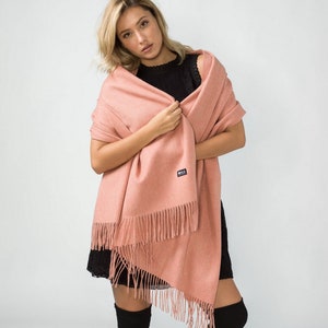 Australian Merino Lambswool Wrap Shawl Women Warm Blanket Winter Oversize Scarf Multi-Colour Pink