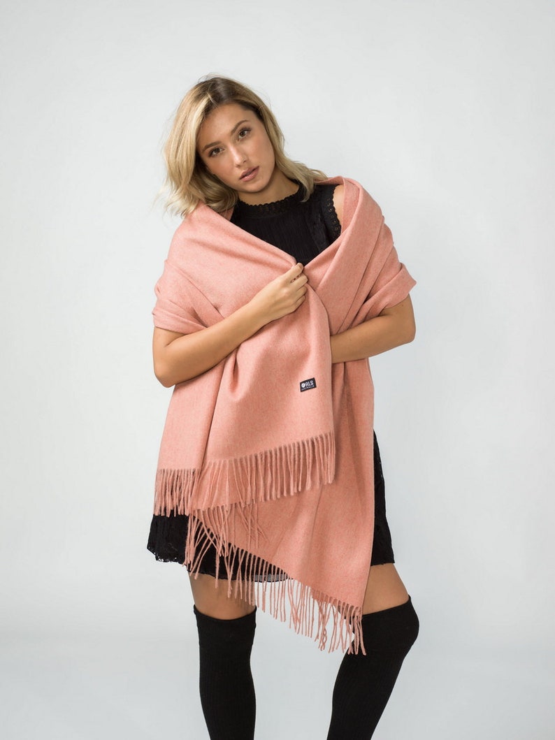 Australian Merino Lambswool Wrap Shawl Women Warm Blanket Winter Oversize Scarf Multi-Colour Pink