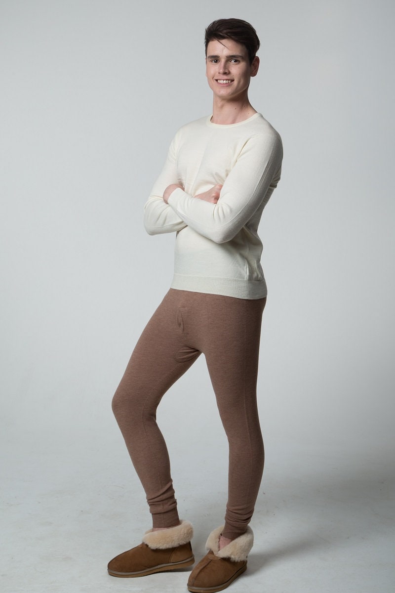 Men Thermal Underwear Merino Wool Pants Leggings Camel ALS