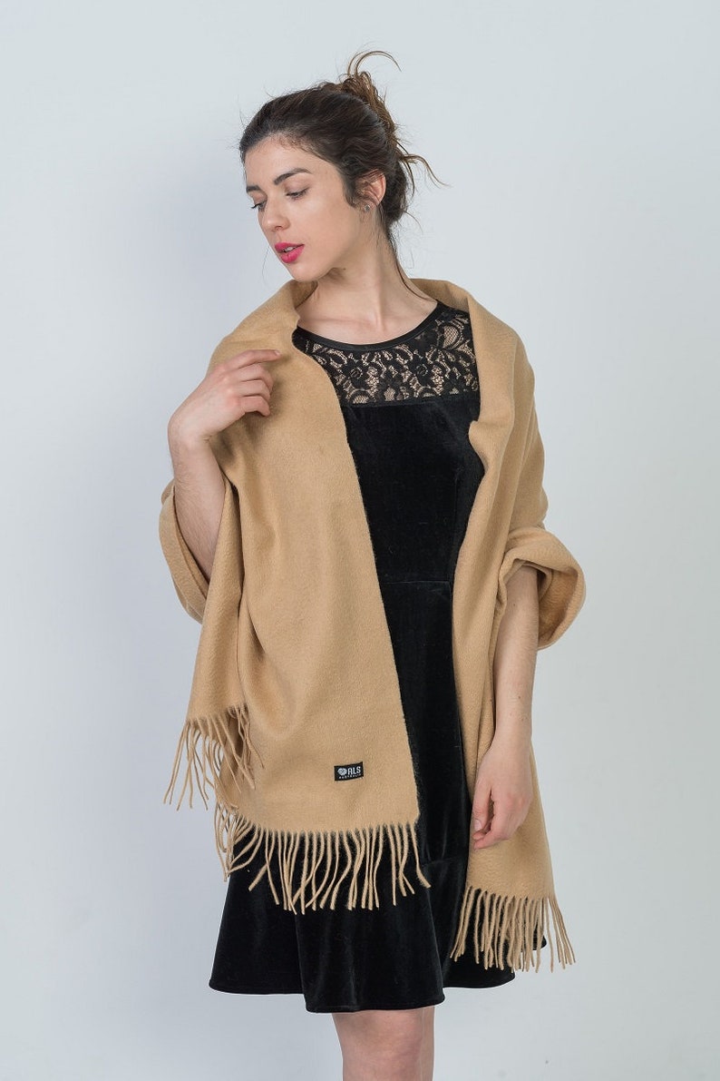 Australian Merino Lambswool Wrap Shawl Women Warm Blanket Winter Oversize Scarf Multi-Colour Camel