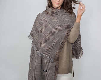 Women Merino Lambswool Blanket Shawl | Winter Wool Wrap Scarf with Houndstooth Pattern - ALS Australia