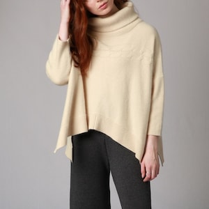 Clearance | Womens knitted poncho jumper solid stylish casual - Ivory - ALS Australia