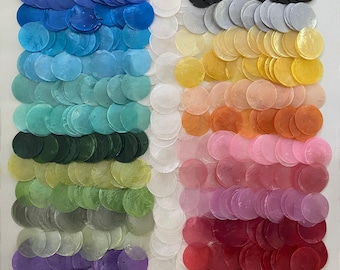 30 Round Capiz Shells 2" (5cm) with 2 holes in various colors, DIY craft supplies for home decorations, wind chimes, and curtains