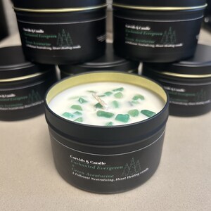 Enchanted Evergreen | Essential Oil | Crystal | Herbs | A Pollutant Neutralizing, Heart Healing Candle.