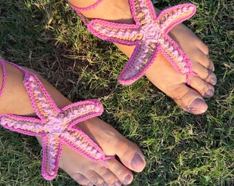Starfish Barefoot Sandals, Crochet Barefoot Sandals, Ocean Themed Anklet, Beach Wedding Foot Jewelry, Summer Anklet