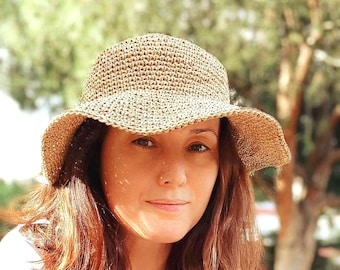 Customizable Floppy Straw Hat, Packable Beach Vacation Sun Hat