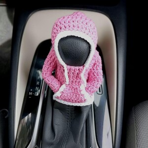 Sudadera rosa con capucha para palanca de cambios: Funda de ganchillo para pomo de palanca de cambios imagen 7