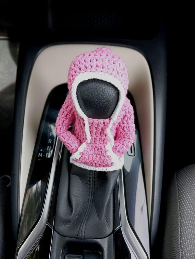 Sudadera rosa con capucha para palanca de cambios: Funda de ganchillo para pomo de palanca de cambios imagen 7