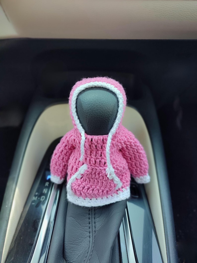 Sudadera rosa con capucha para palanca de cambios: Funda de ganchillo para pomo de palanca de cambios imagen 9