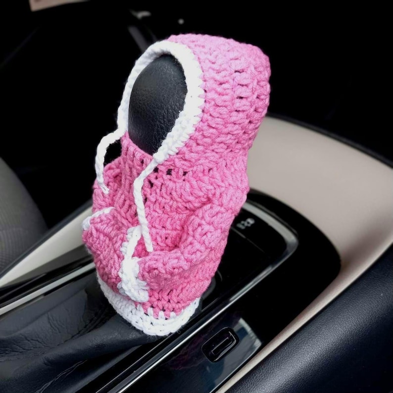 Sudadera rosa con capucha para palanca de cambios: Funda de ganchillo para pomo de palanca de cambios imagen 5
