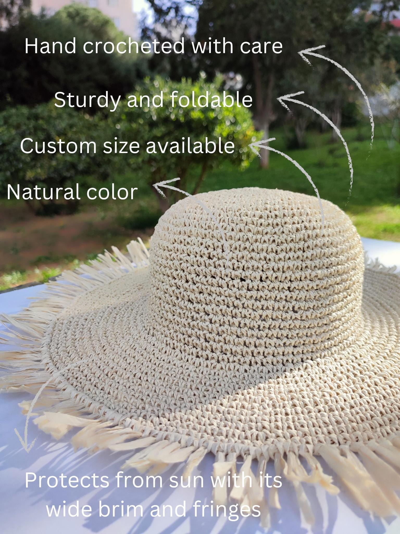 Customizable Floppy Straw Hat, Packable Beach Vacation Sun 