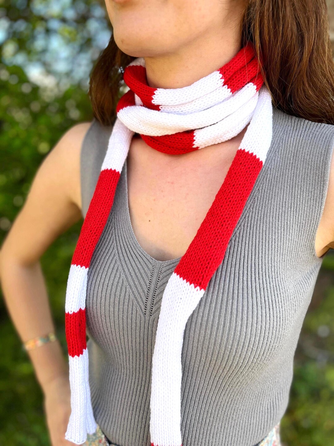 Custom Hand Knit Long Stripe Scarf Choose Your Color, Red White Scarf ...