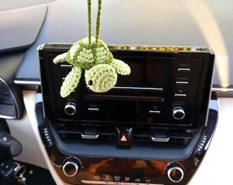 Ciondolo per auto a forma di tartaruga marina all'uncinetto, da appendere allo specchietto retrovisore, decorazione estetica per auto, decorazione costiera per auto, accessorio per auto a tema oceano