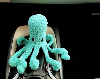 Turquoise Crochet Octopus Gear Shift Cover: Teal Car Accessories, Funny Car Decor