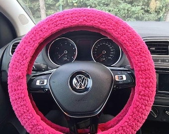 Coprivolante universale, coprivolante morbido, coprivolante soffice in peluche, interni auto rosa acceso per ragazze