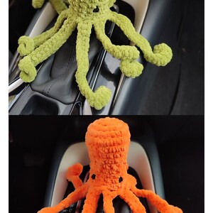 Crochet Octopus Car Accessories Set - Red Gear Shift Cover and Rear View Mirror Hanging Decor - Cute Kawaii Car Decorations for Her image 4