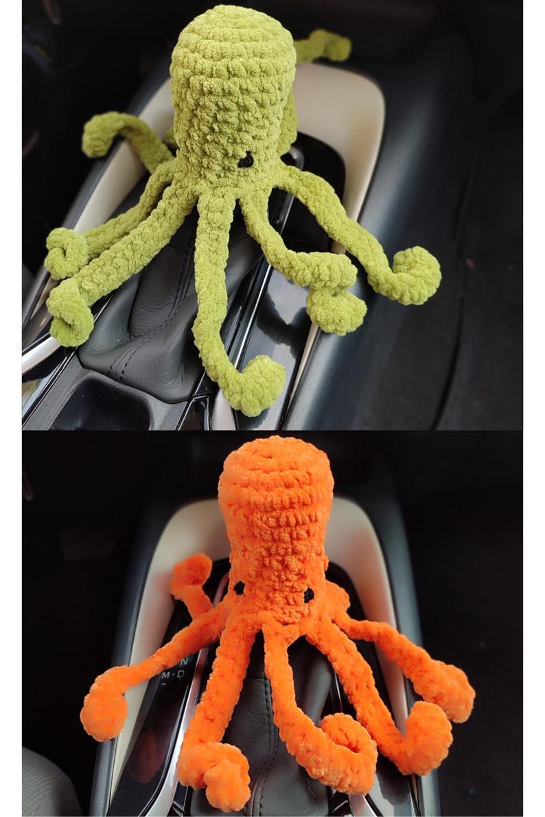 Crochet Octopus Car Accessories Set - Red Gear Shift Cover and Rear View Mirror Hanging Decor - Cute Kawaii Car Decorations for Her image 4