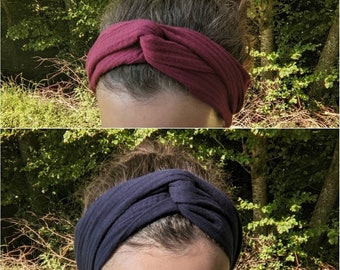 Musselin-Haarband zum Selbstbinden, lang - bordeaux weinrot oder nachtblau - Haaraccessoire Bandana Turban Musselinhaarband im Boho-Stil