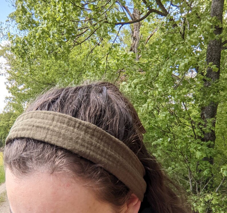 Musselin-Haarband zum Selbstbinden kurz oder lang rostrot oder khaki oliv Haaraccessoire Bandana Turban Musselinhaarband im Boho-Stil Bild 4