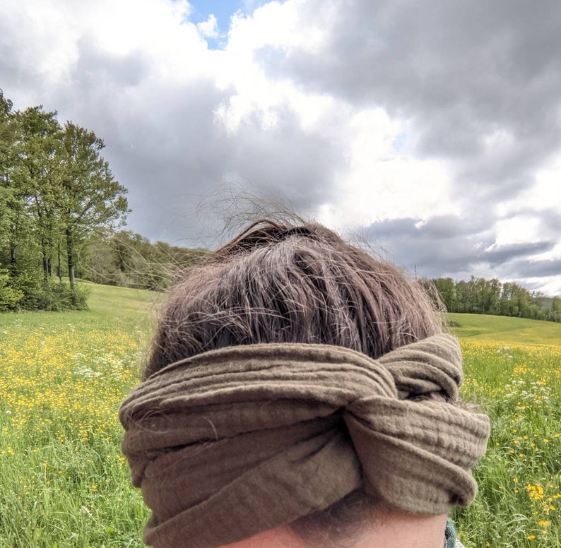 Musselin-Haarband zum Selbstbinden kurz oder lang rostrot oder khaki oliv Haaraccessoire Bandana Turban Musselinhaarband im Boho-Stil Bild 2