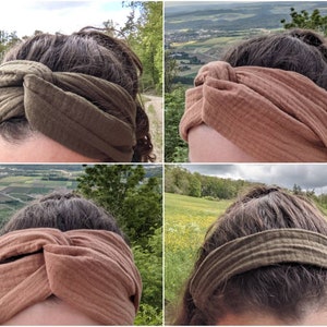 Muslin hair band for self-tying, short or long - khaki and hazelnut - hair accessory bandana turban muslin hair band boho