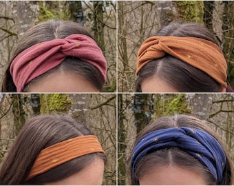 Musselin-Haarband Bio zum Selbstbinden kurz oder lang - sunset erdbraun, rotbraun, dunkelblau - Bandana Boho Musselinhaarband