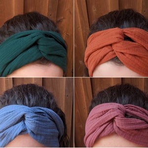 Organic muslin hair band for self-tying, short or long - botanical green, pacific blue, mauve, rust orange - Bandana Boho muslin hair band