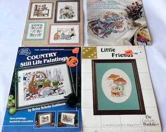 8 Vintage Cross Stitch Pattern Booklets 1980s And 1990s With 2 Added Craft Books