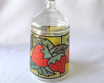 Vintage Libbey Strawberry Stained Glass Pattern Covered Jar