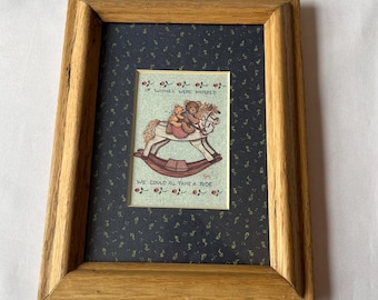 Vintage 1980s Nursery Print Featuring Teddy Bears On Rocking Horse